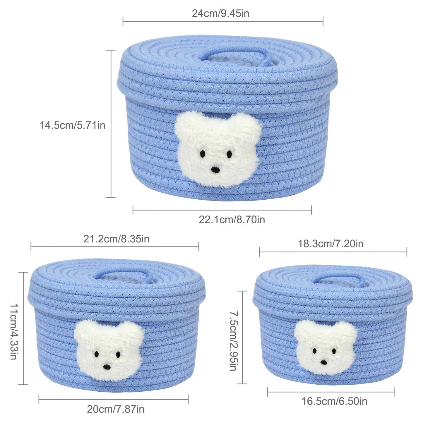 3pcs Round Small Basket with Lid - Blue
