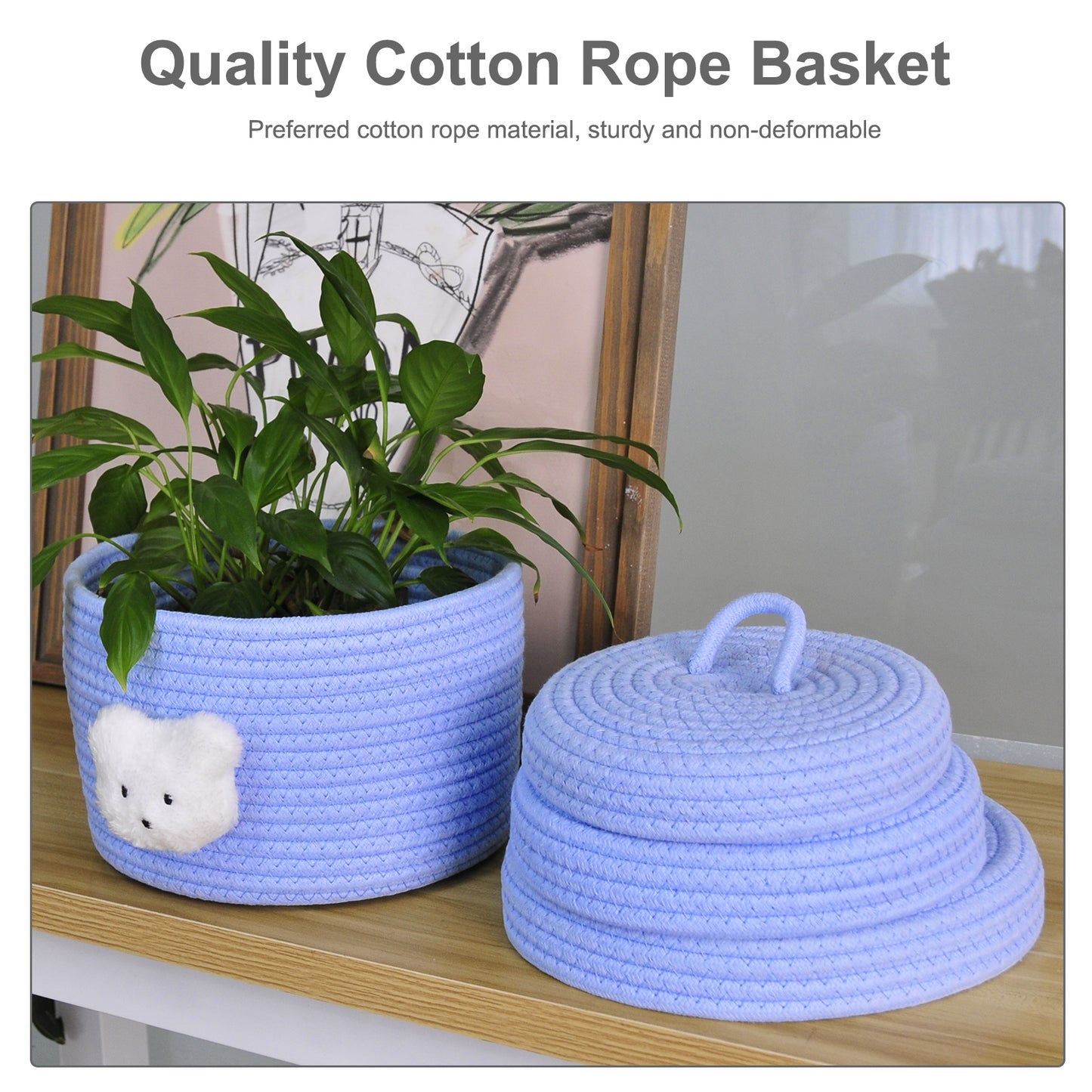 3pcs Round Small Basket with Lid - Blue