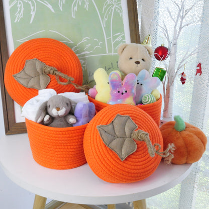 2pcs Small Storage Basket with Lid Halloween Pumpkin Gift Basket