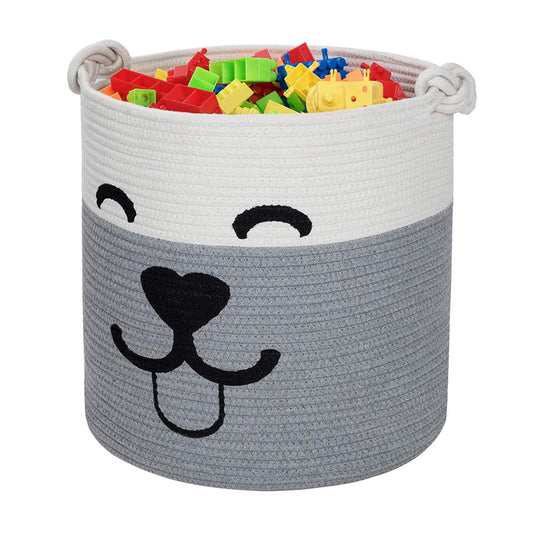 Large Laundry Basket Hamper Cute Dog Toy Basket - Grey