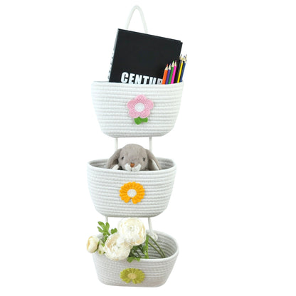 3 Tier Wall Hanging Basket - White Flower