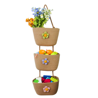 3 Tier Wall Hanging Basket - Brown Flower