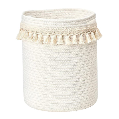 White Tassel Laundry Basket Hamper 63L