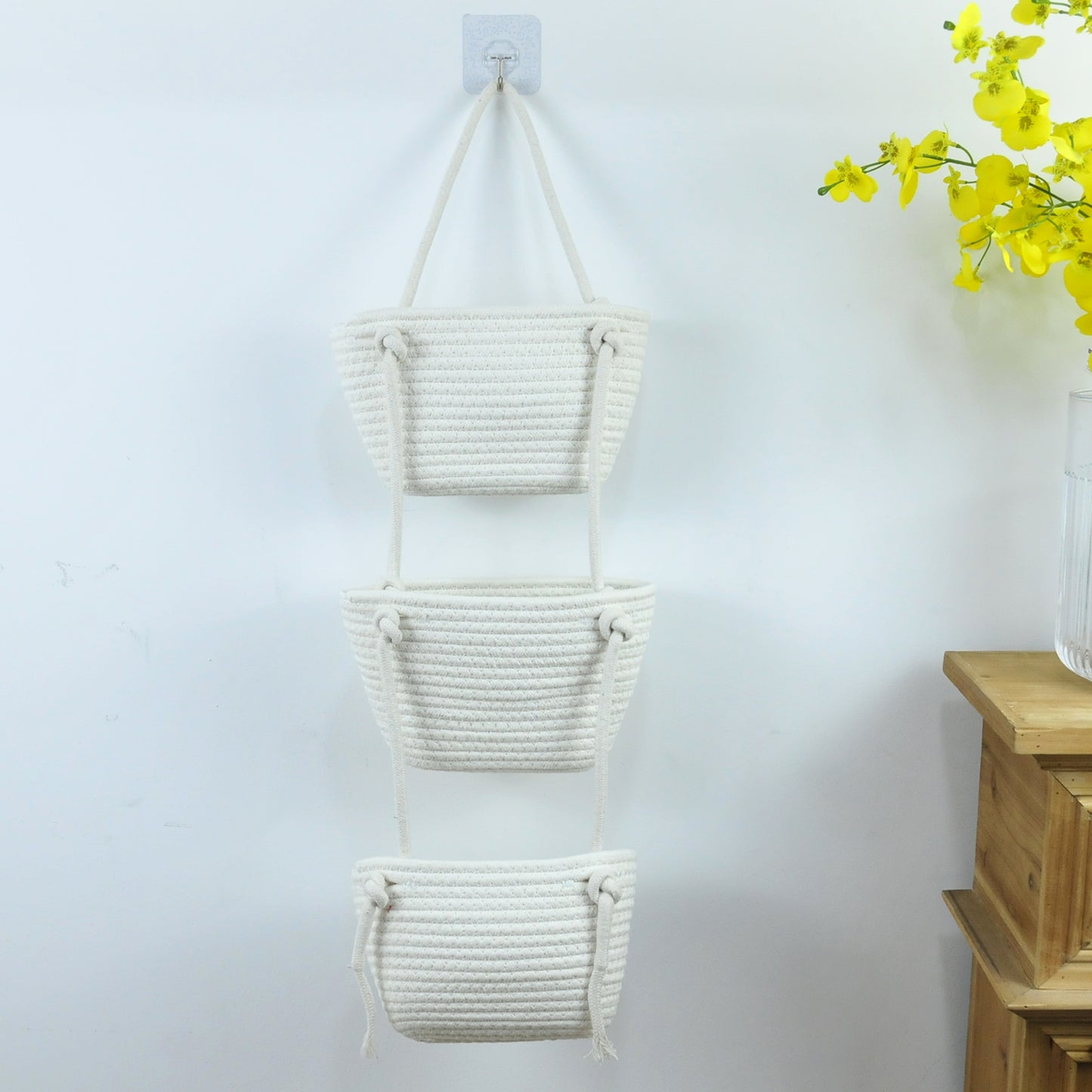 3 Tier Wall Hanging Basket - White Flower