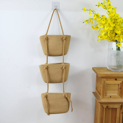 3 Tier Wall Hanging Basket - Brown Flower