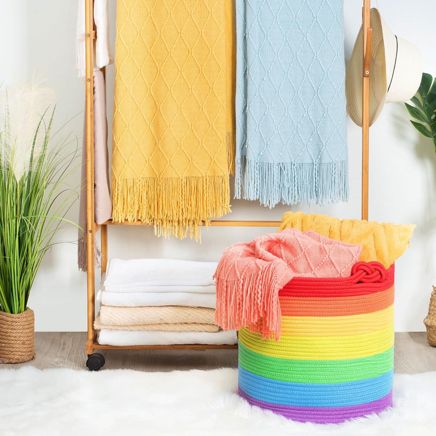 Large Laundry Basket with Handle - Deep Rainbow