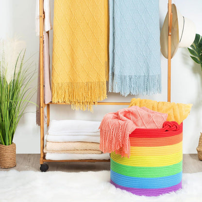 Large Laundry Basket with Handle - Deep Rainbow