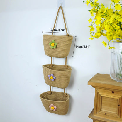 3 Tier Wall Hanging Basket - Brown Flower