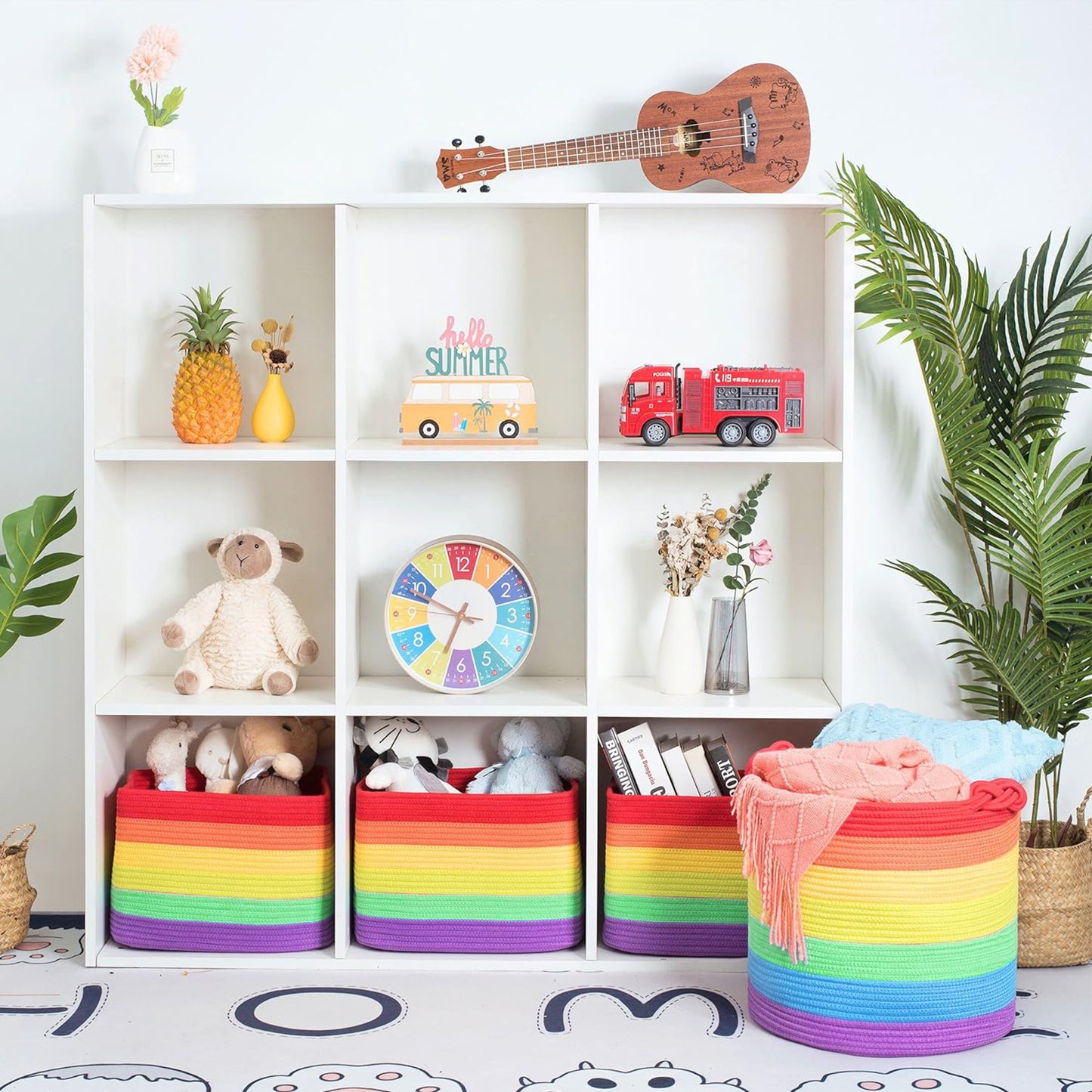 Large Laundry Basket with Handle - Deep Rainbow