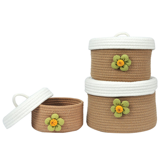 3pcs Small Basket with Lid, Brown