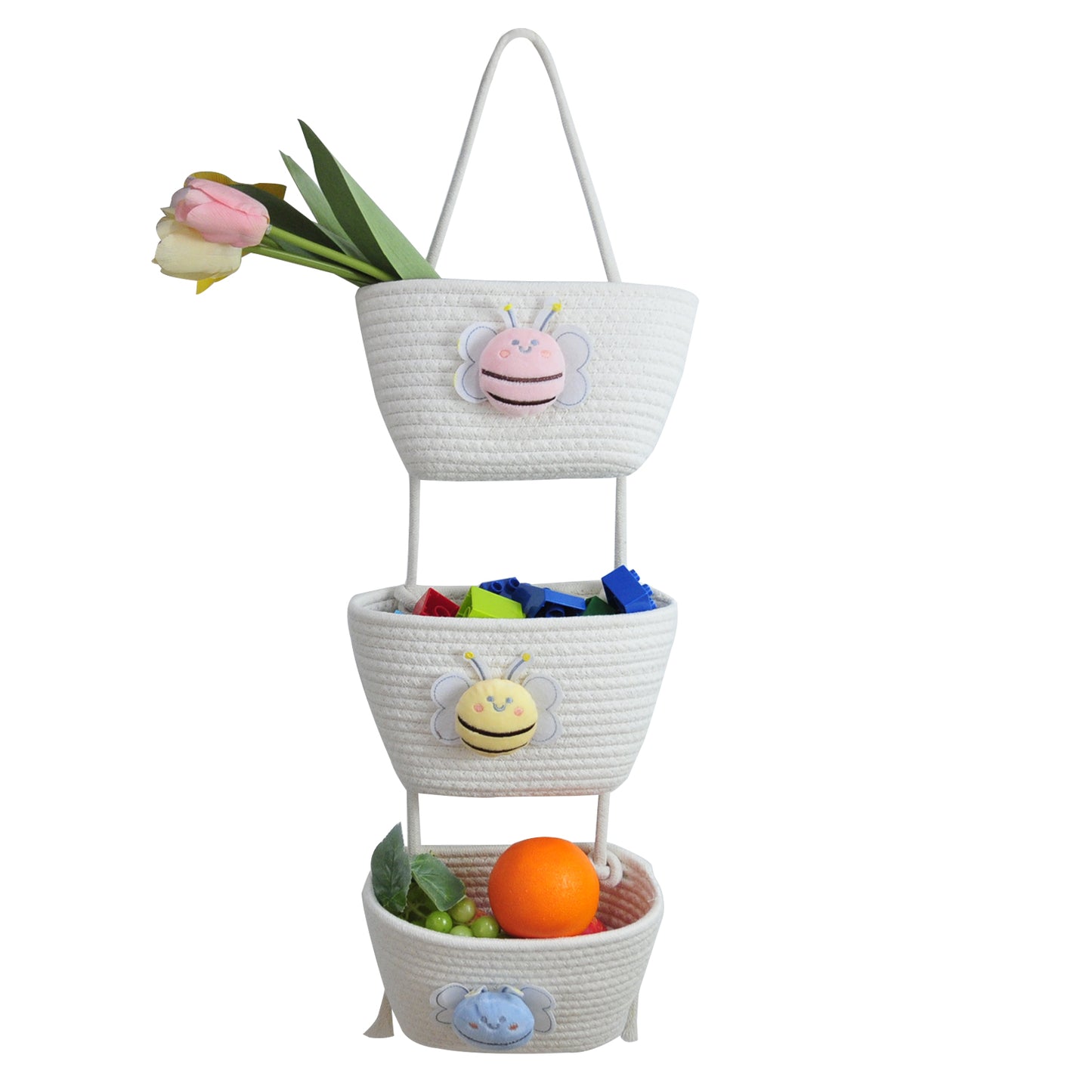 3 Tier Wall Hanging Basket - White Bee