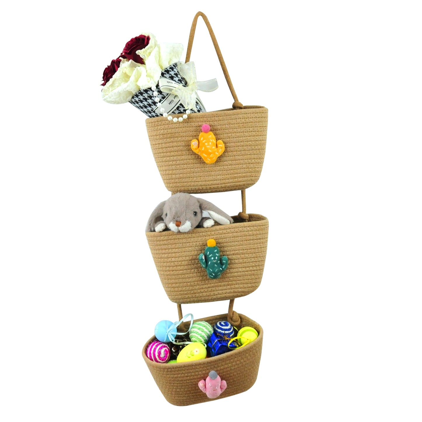 3 Tier Wall Hanging Basket - Brown Cactus