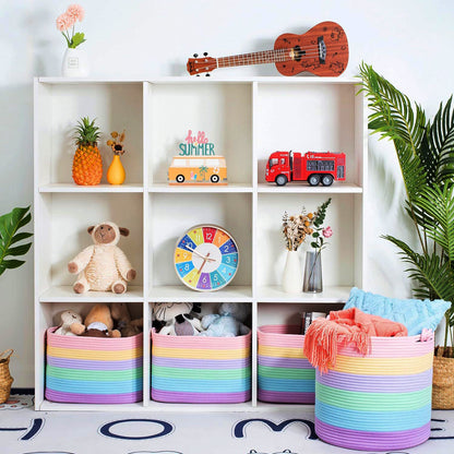 Large Laundry Basket with Handle - Light Rainbow