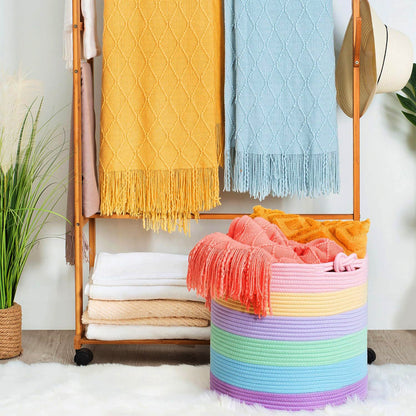 Large Laundry Basket with Handle - Light Rainbow