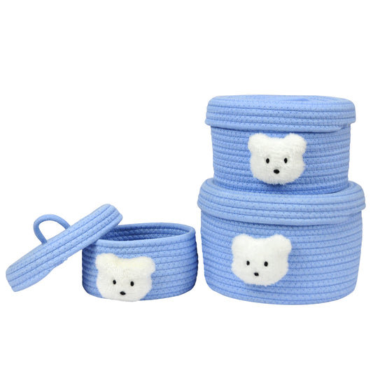 3pcs Round Small Basket with Lid - Blue