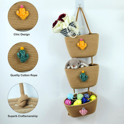 3 Tier Wall Hanging Basket - Brown Cactus