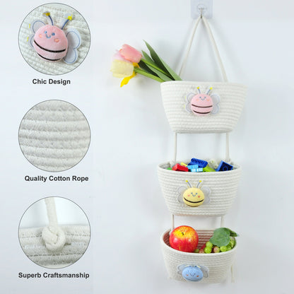 3 Tier Wall Hanging Basket - White Bee