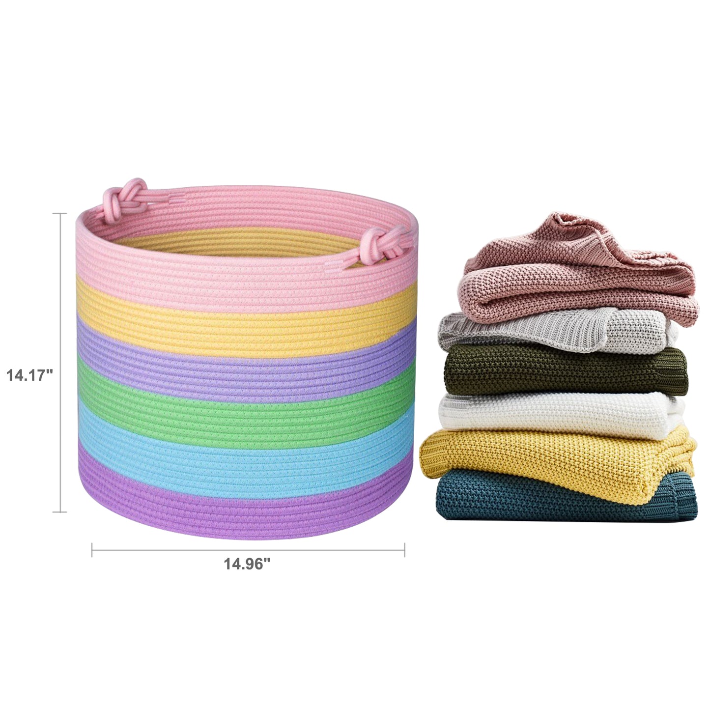 Large Laundry Basket with Handle - Light Rainbow