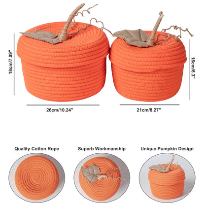 2pcs Small Storage Basket with Lid Halloween Pumpkin Gift Basket