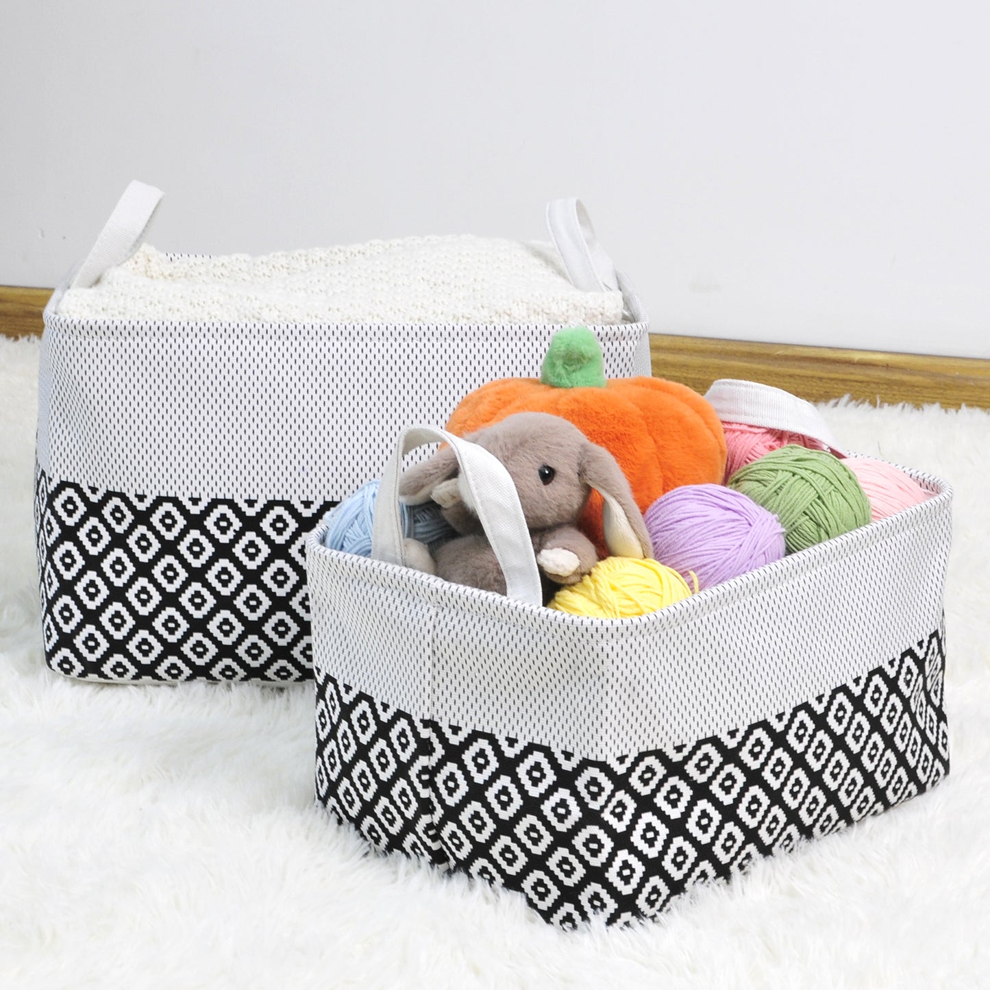 2-Pack Fabric Foldable Laundry Basket Hamper - Grey