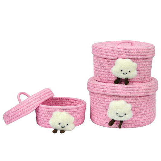 3pcs Pink Small Basket with Lid