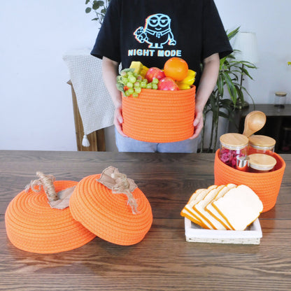 2pcs Small Storage Basket with Lid Halloween Pumpkin Gift Basket