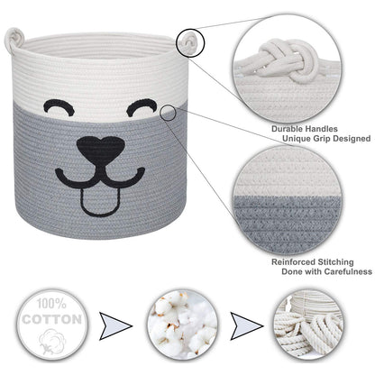 Large Laundry Basket Hamper Cute Dog Toy Basket - Grey