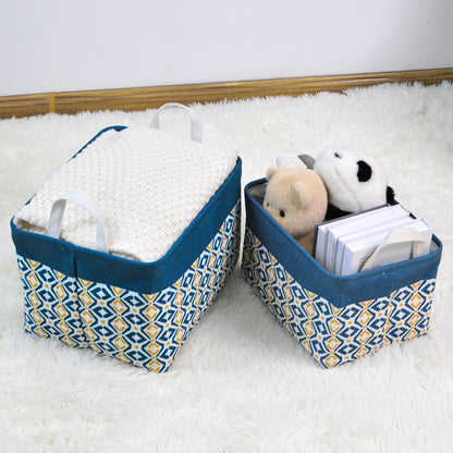 2-Pack Fabric Foldable Laundry Basket Hamper - Navy Blue