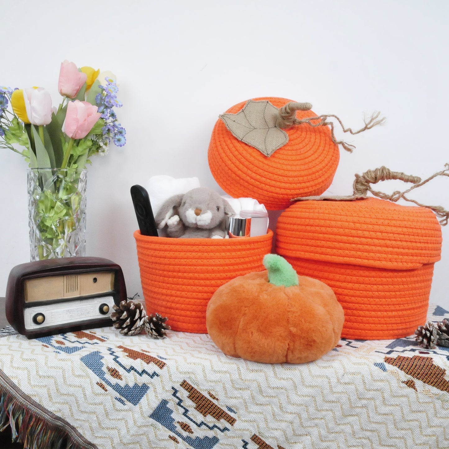 2pcs Small Storage Basket with Lid Halloween Pumpkin Gift Basket