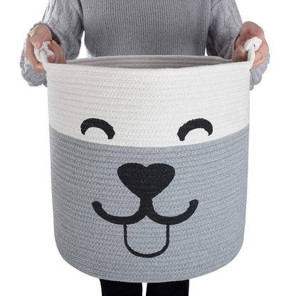 Large Laundry Basket Hamper Cute Dog Toy Basket - Grey