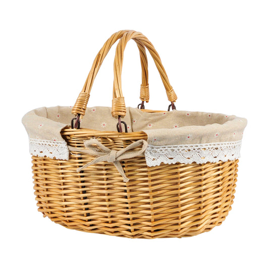 Small Wicker Basket with Foldable Handle Oval Willow Picnic Basket