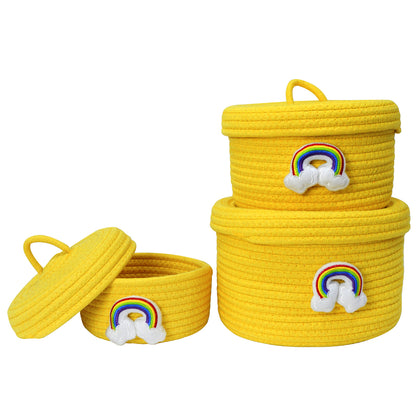 3pcs Yellow Small Basket with Lid