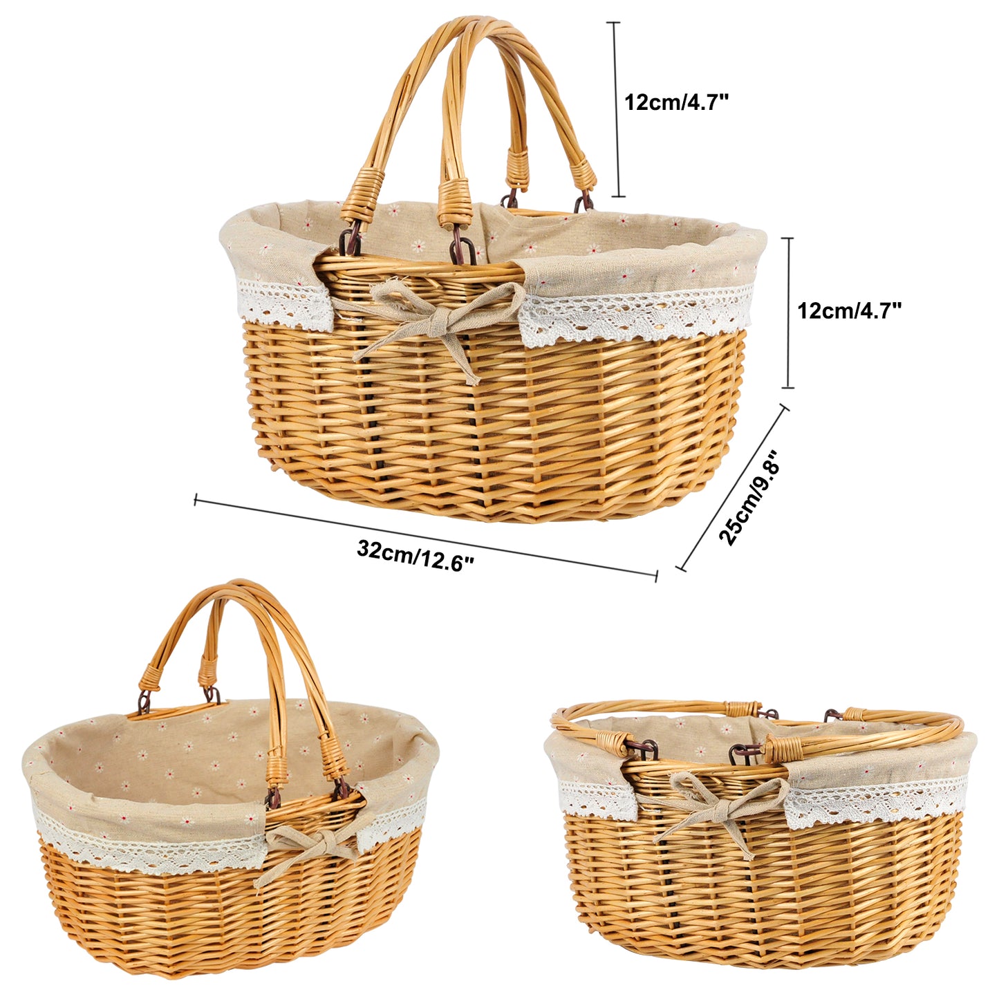 Small Wicker Basket with Foldable Handle Oval Willow Picnic Basket