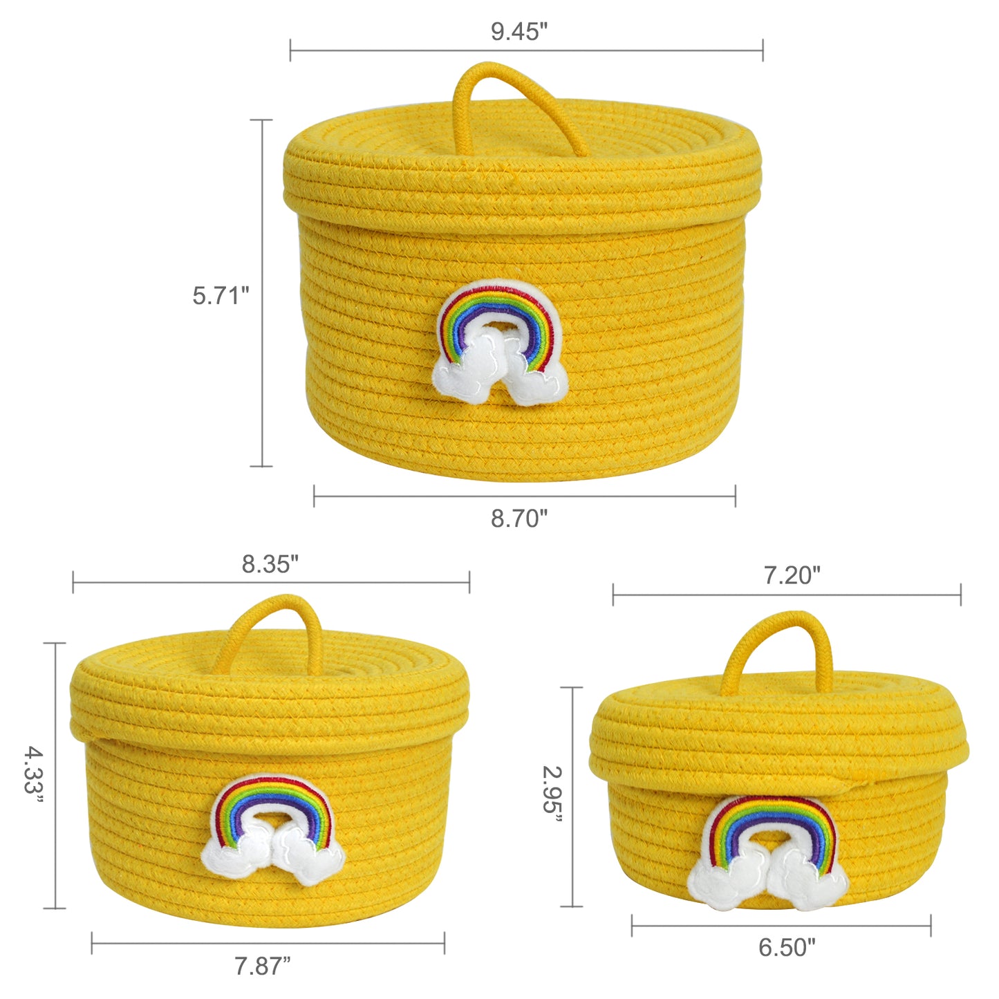 3pcs Yellow Small Basket with Lid