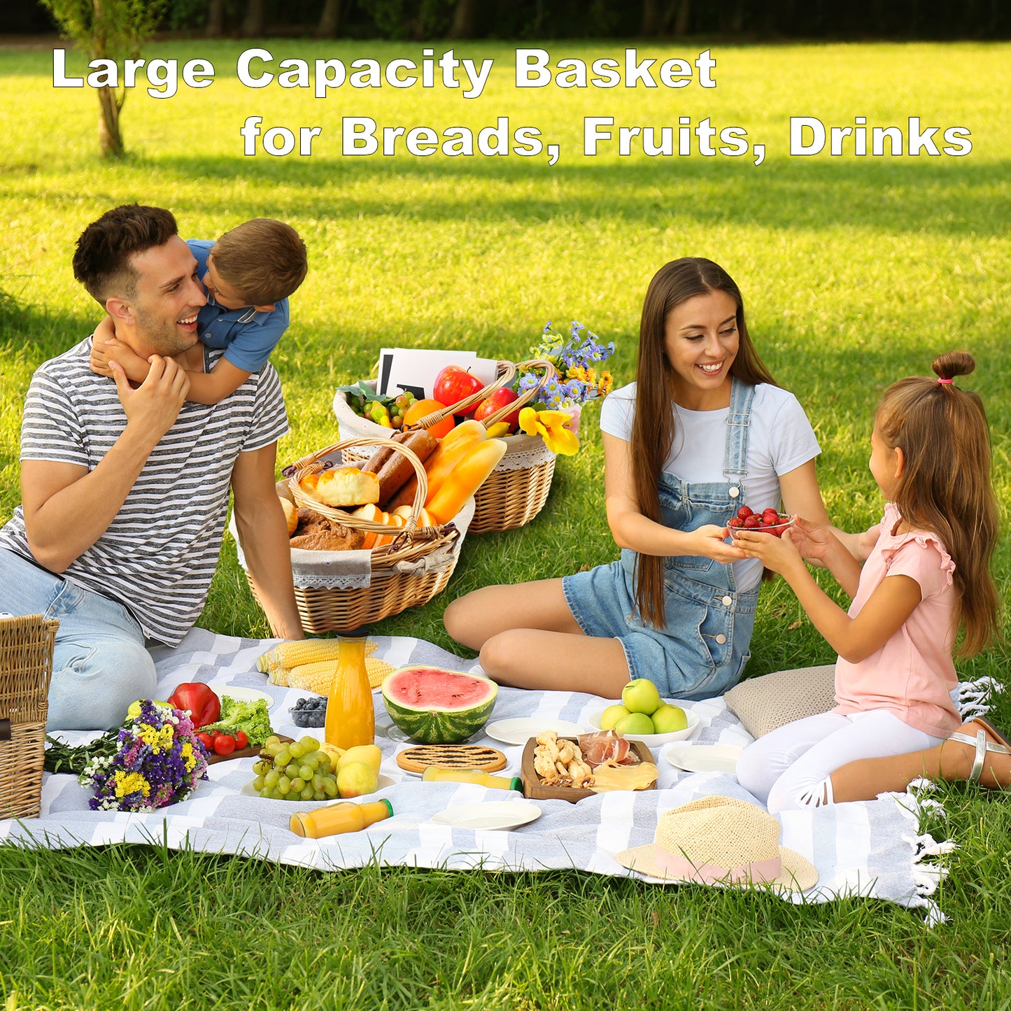 Small Wicker Basket with Foldable Handle Oval Willow Picnic Basket