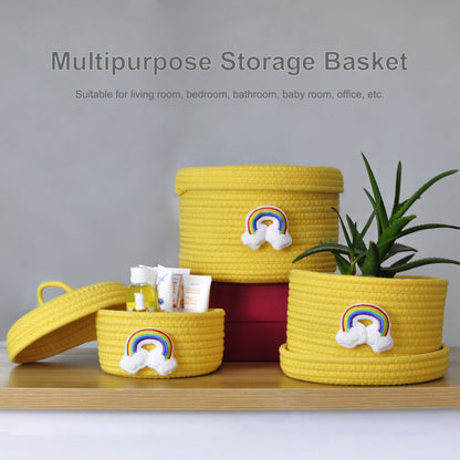 3pcs Yellow Small Basket with Lid