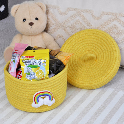 3pcs Yellow Small Basket with Lid