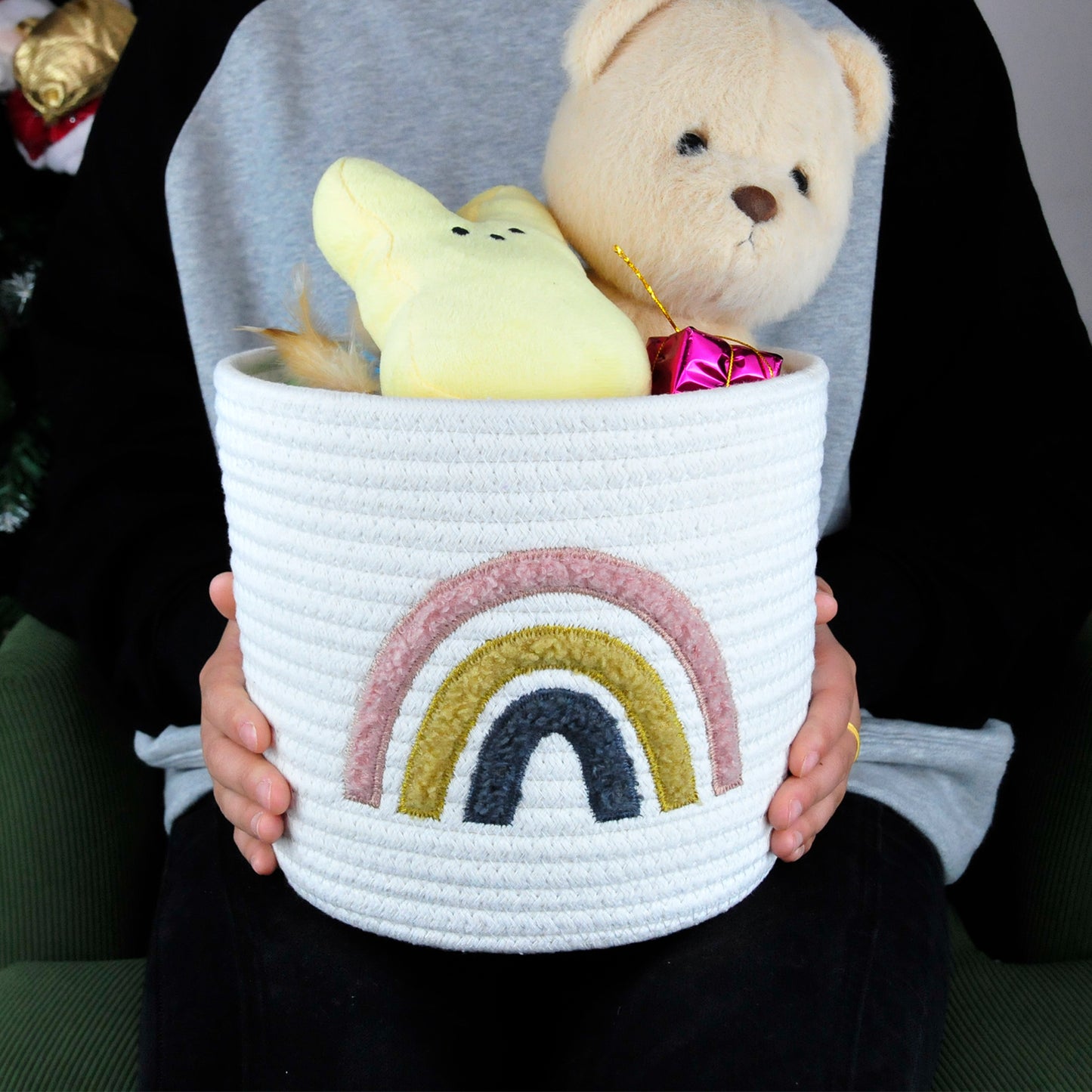 Cute Small Storage Basket 9 x 8 in, Rainbow