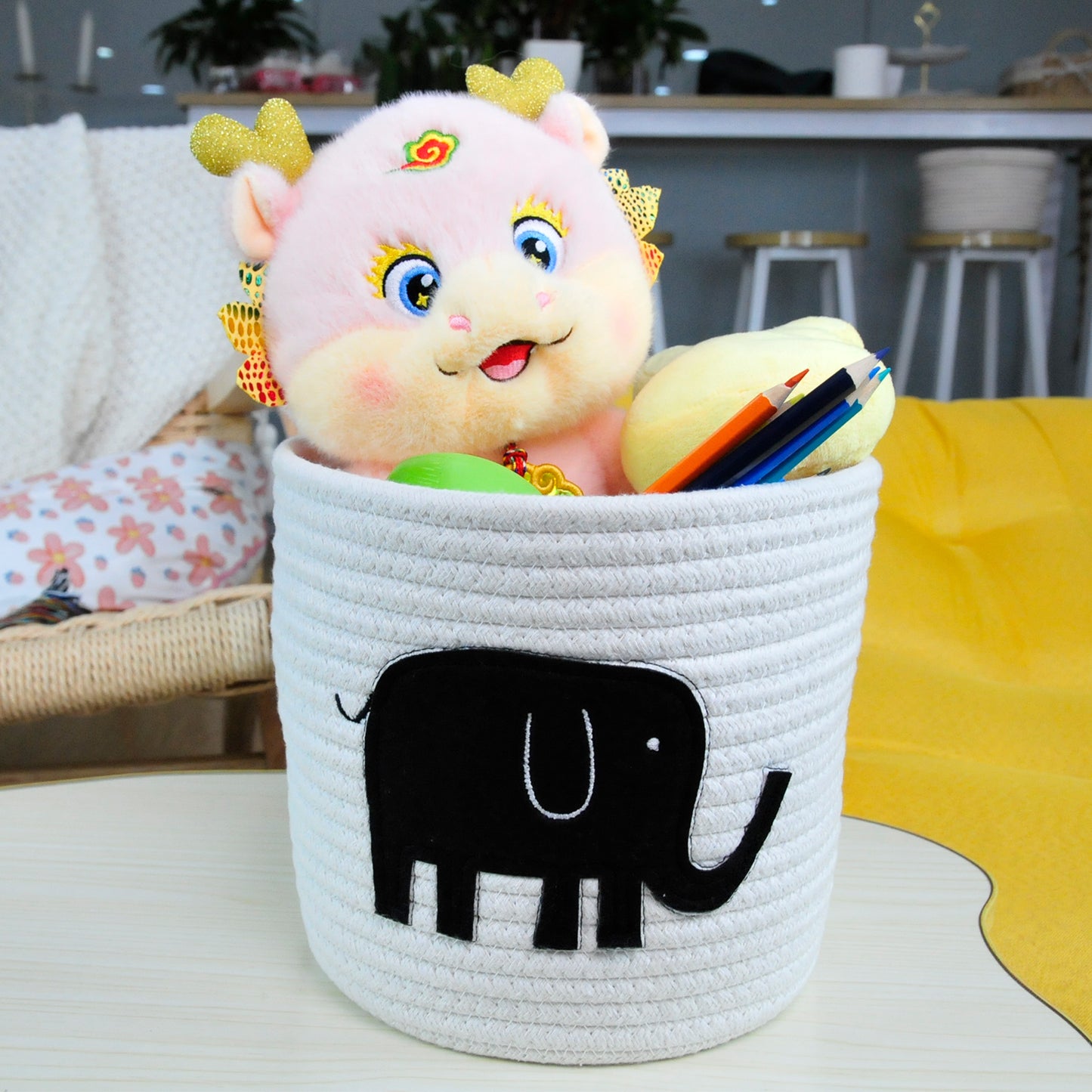 Cute Small Storage Basket 9 x 8 in, Elephant