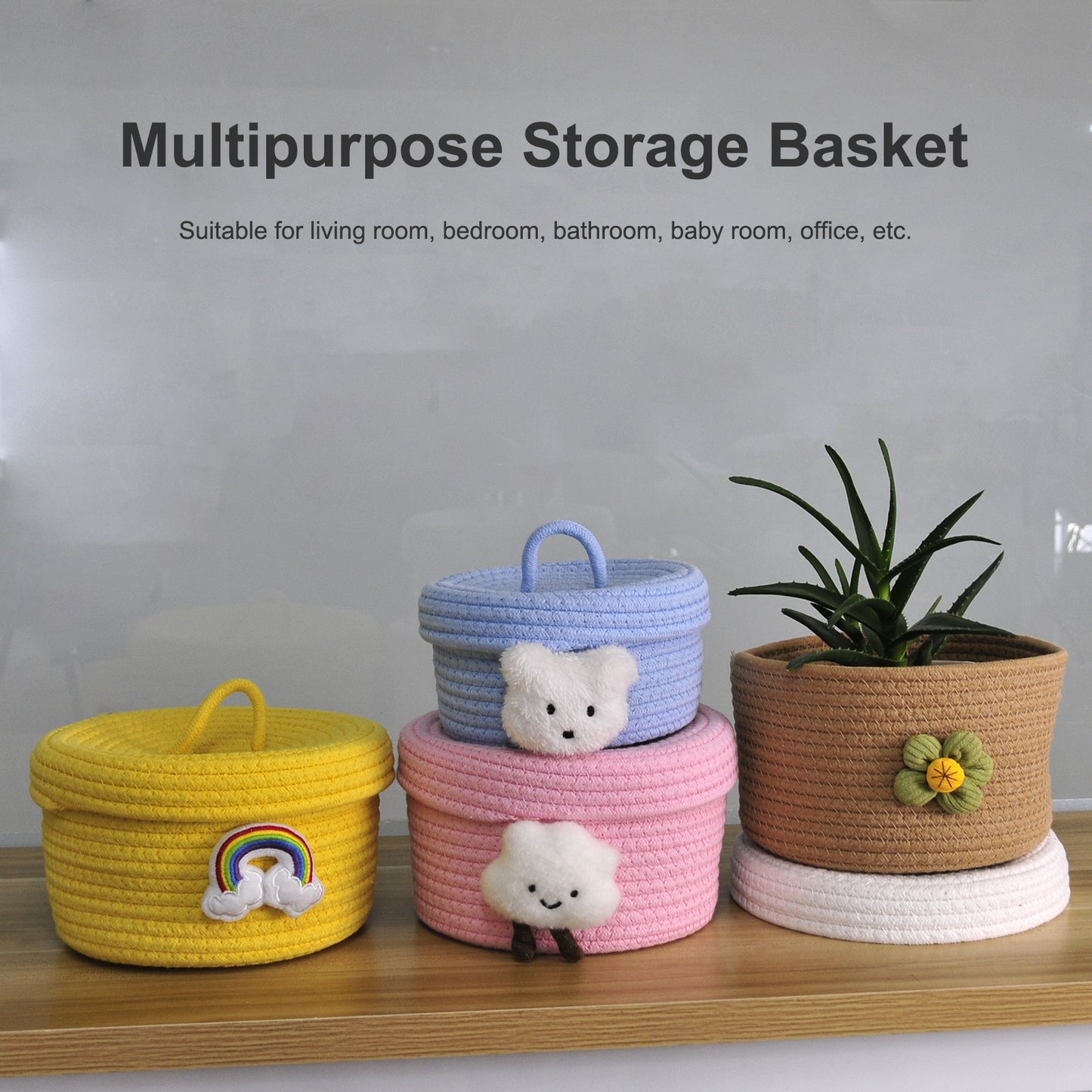 3pcs Yellow Small Basket with Lid